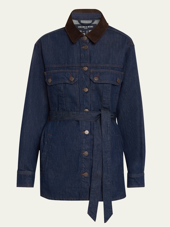 Veronica Beard Jackets & Blazers - Veronica Beard Dark Blue Denim Jacket with Brown Corduroy Collar